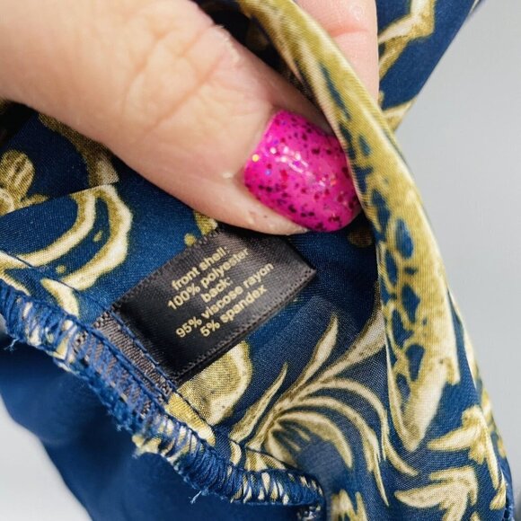 The Limited Womens Size XS Mixed Media Satin Blouse with Keyhole Blue Gold 578 - Picture 5 of 5